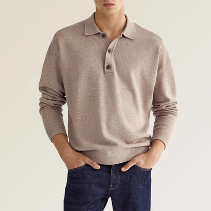 Long-Sleeve Knit Polo Shirt with Button Placket