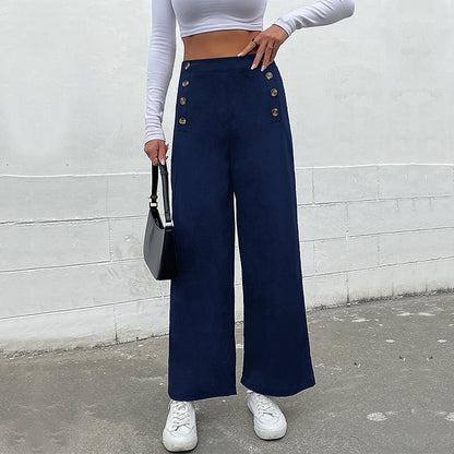 Straight-Leg Trousers with High-Waist Button Front