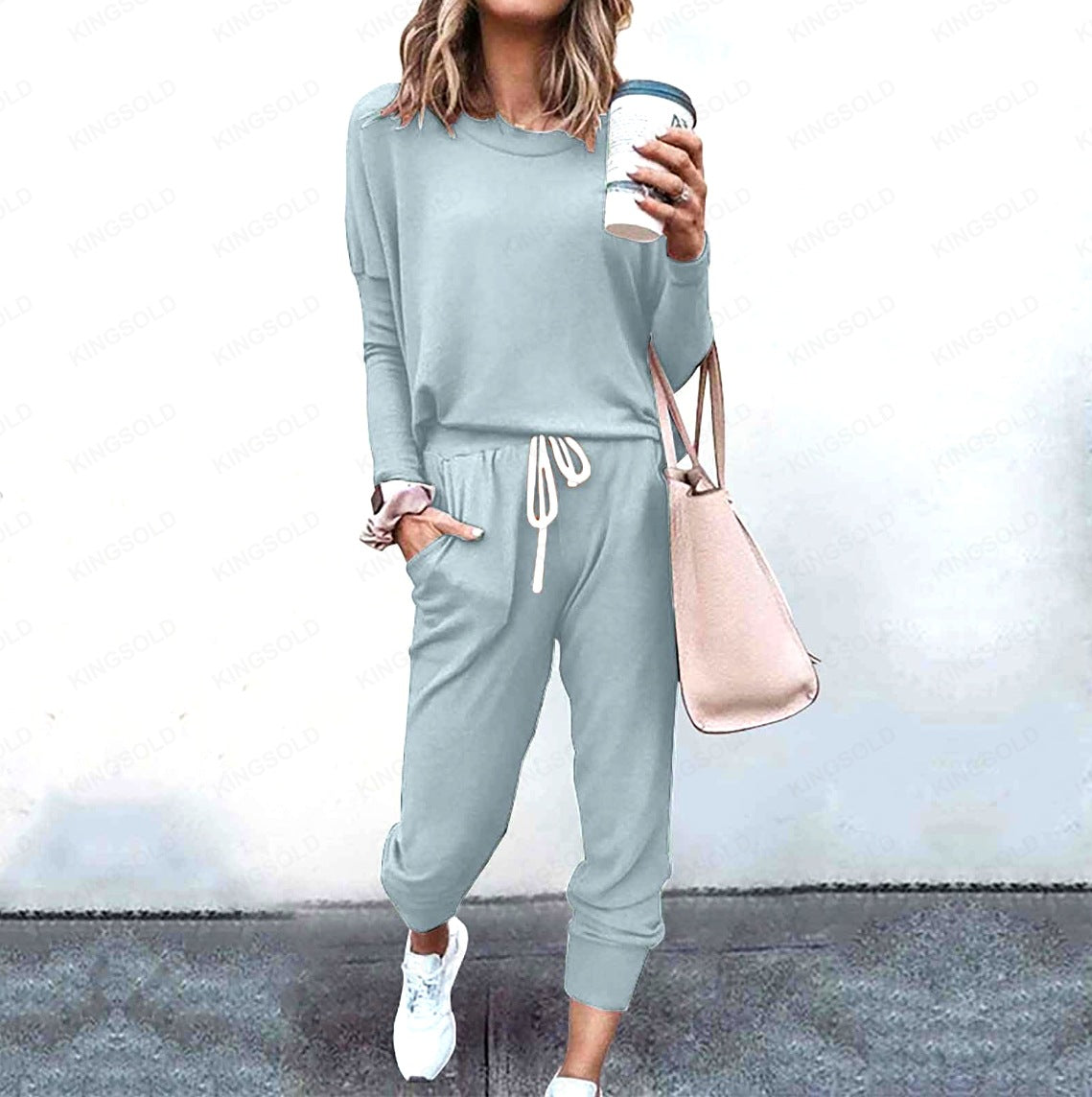 Spliced Long Sleeve Loungewear Set with Jogger Pants