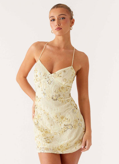 Floral Embroidered Bodycon Mini Dress with Sequins