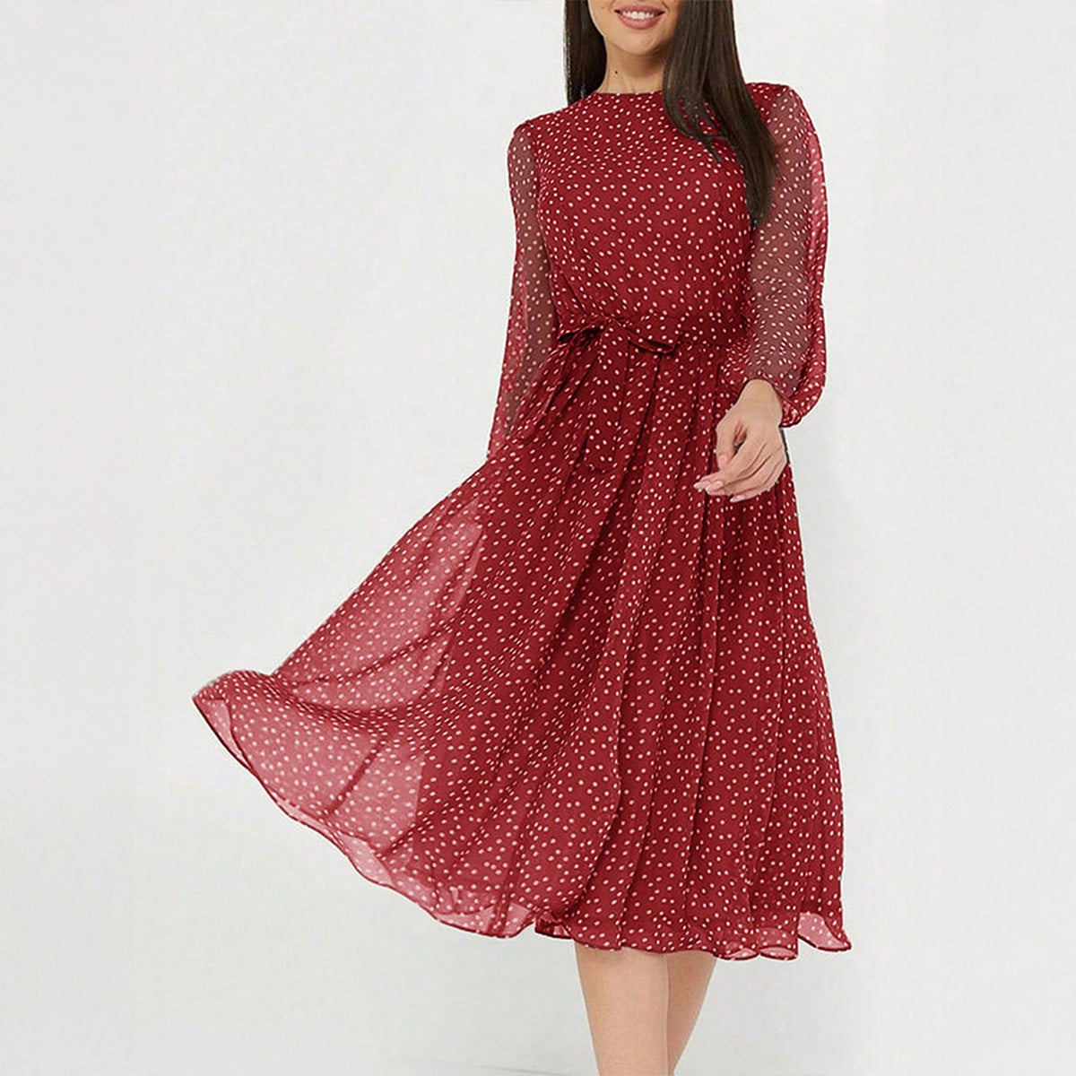Floral A-Line Midi Dress with Lantern Sleeves