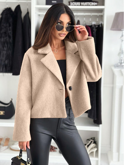 Cropped Blazer Jacket with Notched Lapel and Button Closure