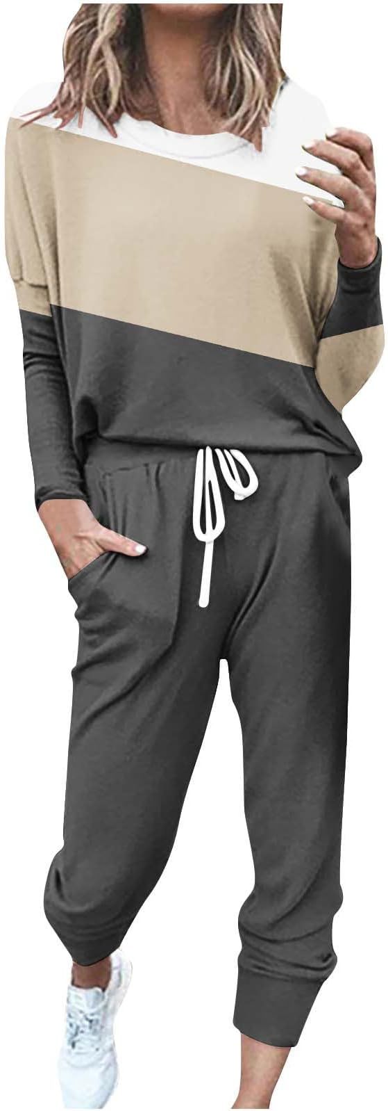 Spliced Long Sleeve Loungewear Set with Jogger Pants