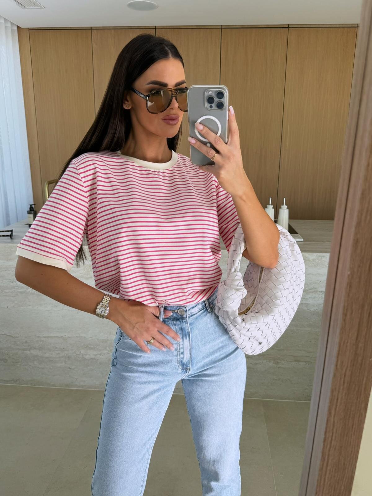 Loose Striped T-Shirt with Round Neck