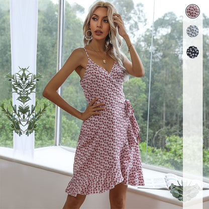 Floral Print Wrap Dress with Spaghetti Straps
