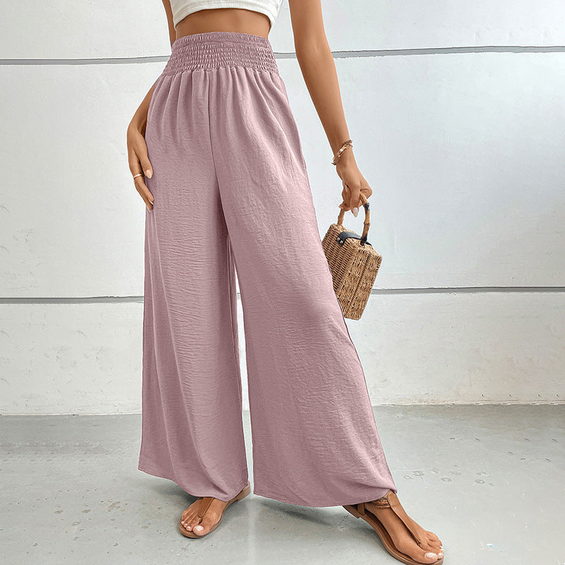 Casual Wide-Leg Trousers with High Smocked Waist