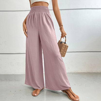 Casual Wide-Leg Trousers with High Smocked Waist