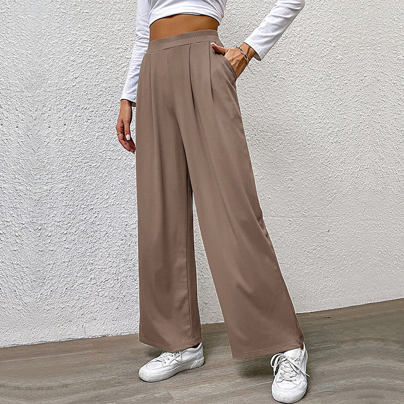 Wide-Leg Ribbed Pants with Pleated Front
