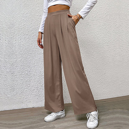 Wide-Leg Ribbed Pants with Pleated Front