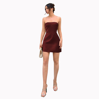 Satin Bodycon Mini Dress with Strapless Neckline and Cowl Back