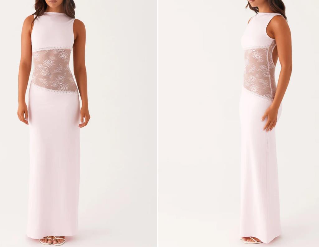 Sleeveless Backless Maxi Dress with Lace Midriff Panel