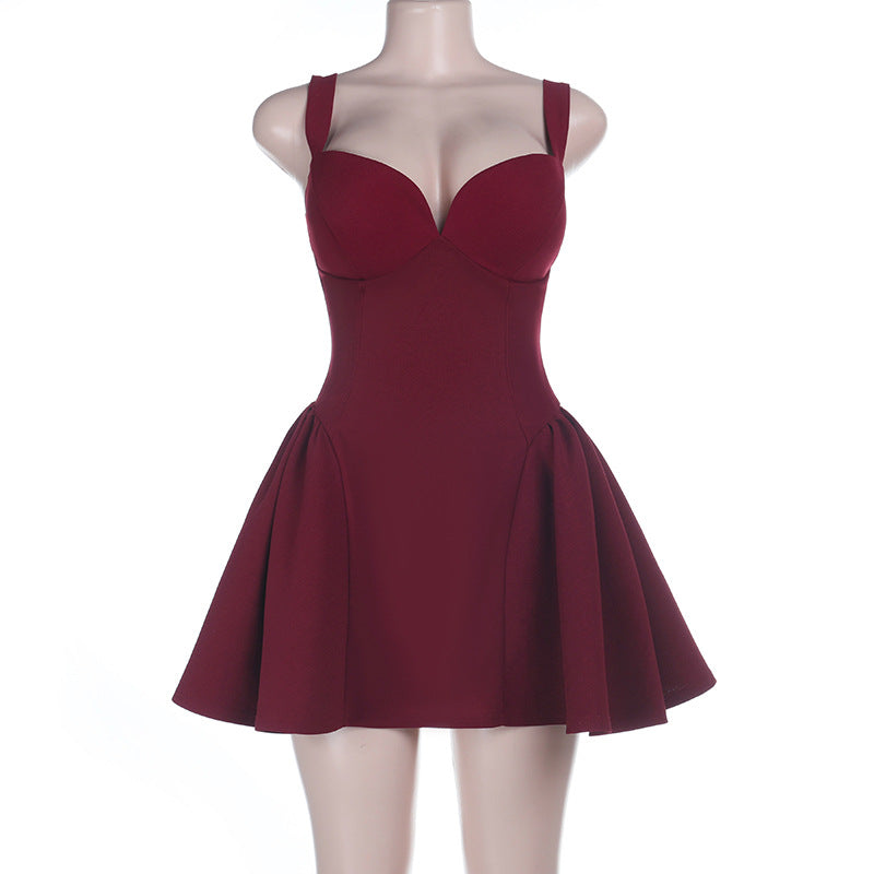 A-Line Mini Dress with V-Neck and Backless Detail