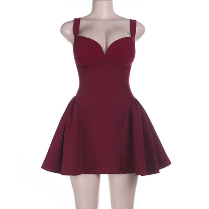 A-Line Mini Dress with V-Neck and Backless Detail