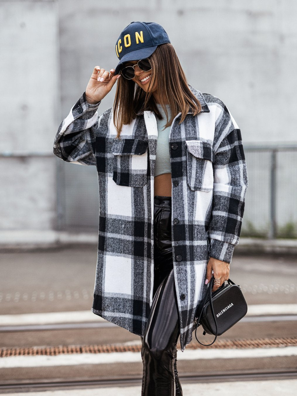 Plaid Flannel Oversized Shacket with Lapel Collar