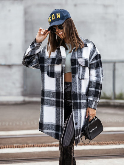 Plaid Flannel Oversized Shacket with Lapel Collar