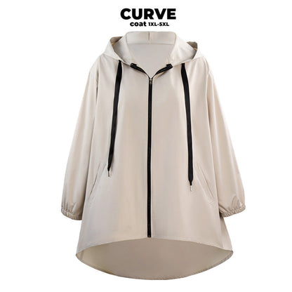 Oversized Hooded Windbreaker with High-Low Hem