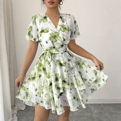 Floral Wrap Mini Dress with Tiered Skirt
