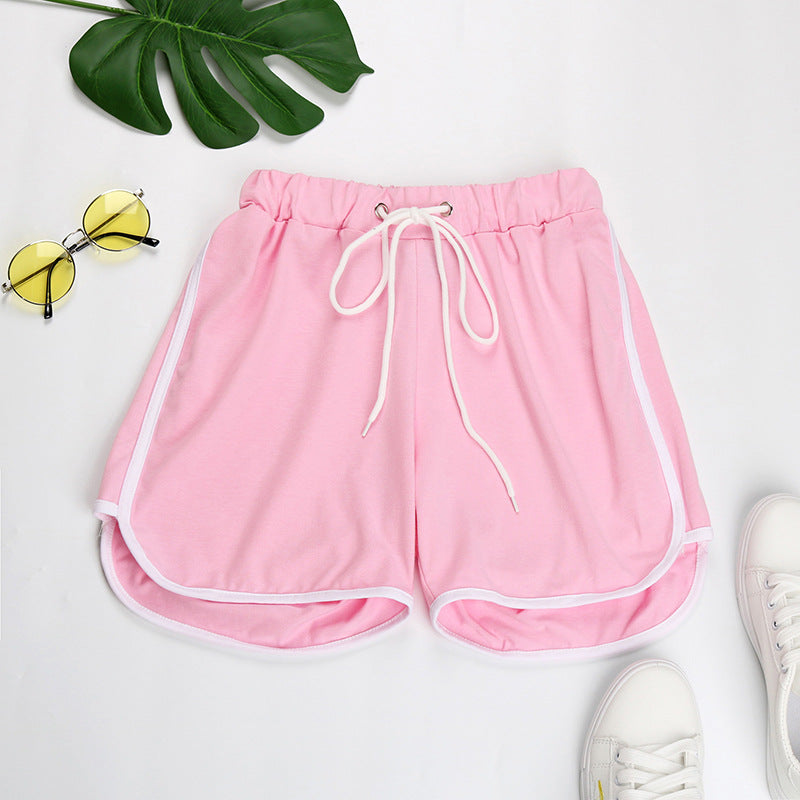 Loose High-Waist Shorts with Dolphin Hem and Contrast Piping