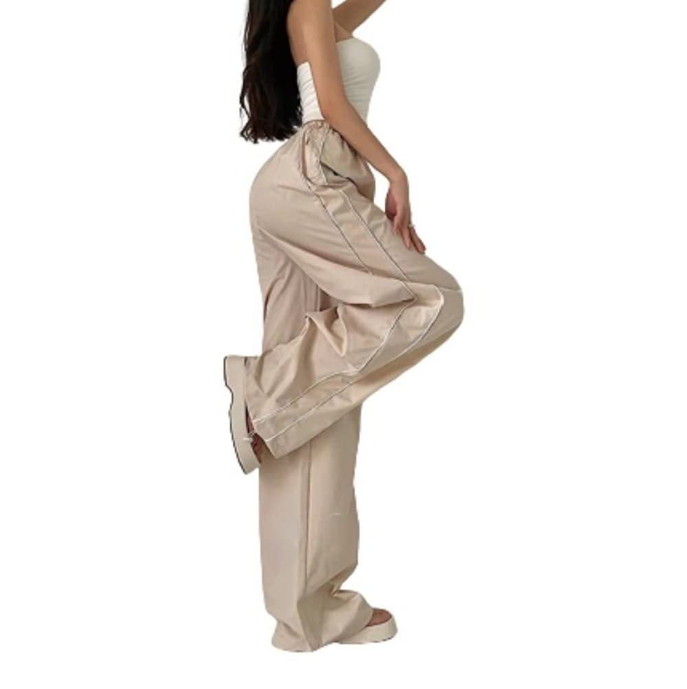 Loose Fit Lantern Pants with Elastic Waist and Side Piping