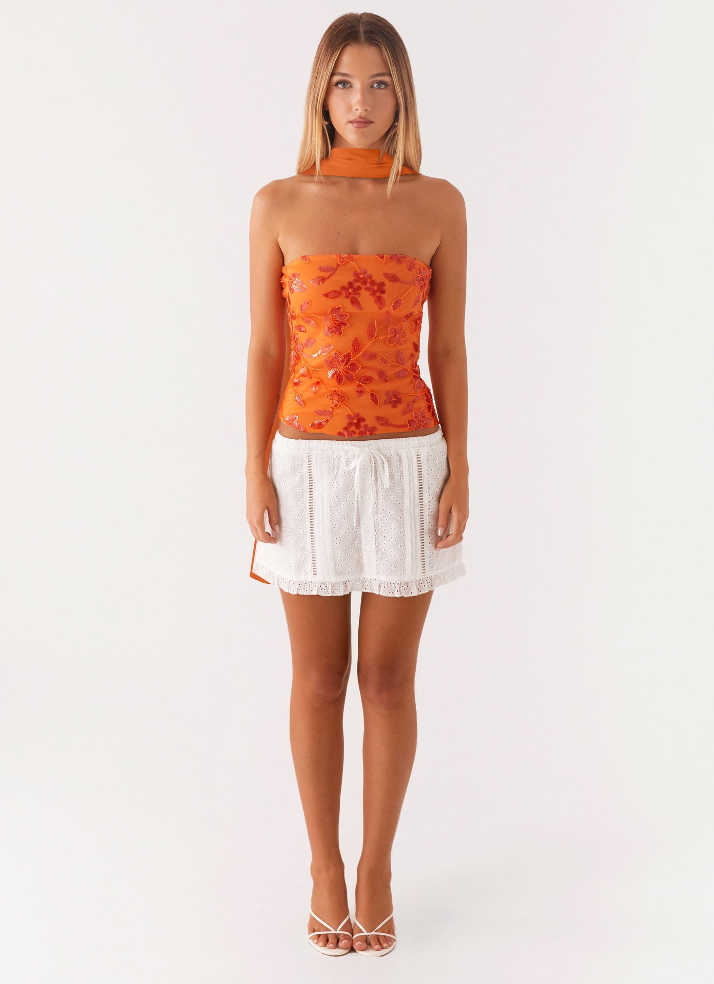 Backless Floral Sequin Tube Top with Matching Neck Scarf