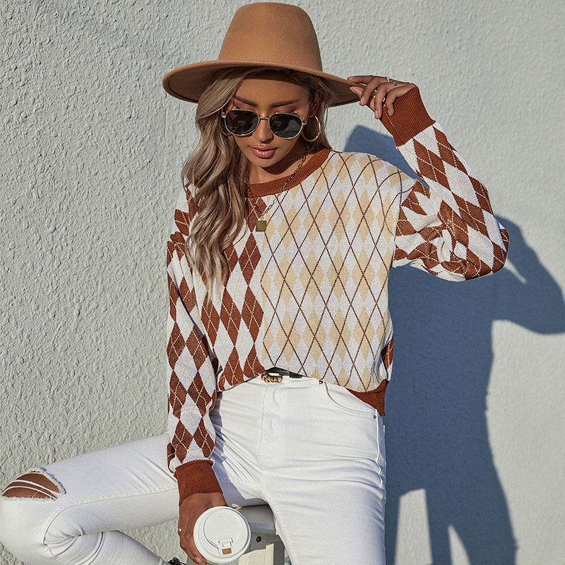 Argyle Sweater with Crewneck and Long Sleeves