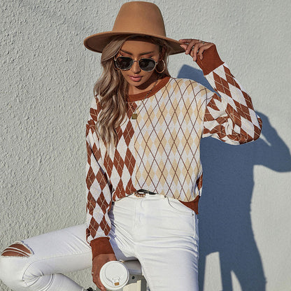 Argyle Sweater with Crewneck and Long Sleeves