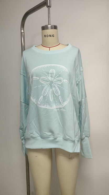 Loose Fit Graphic Pullover Sweatshirt with Balloon Sleeves