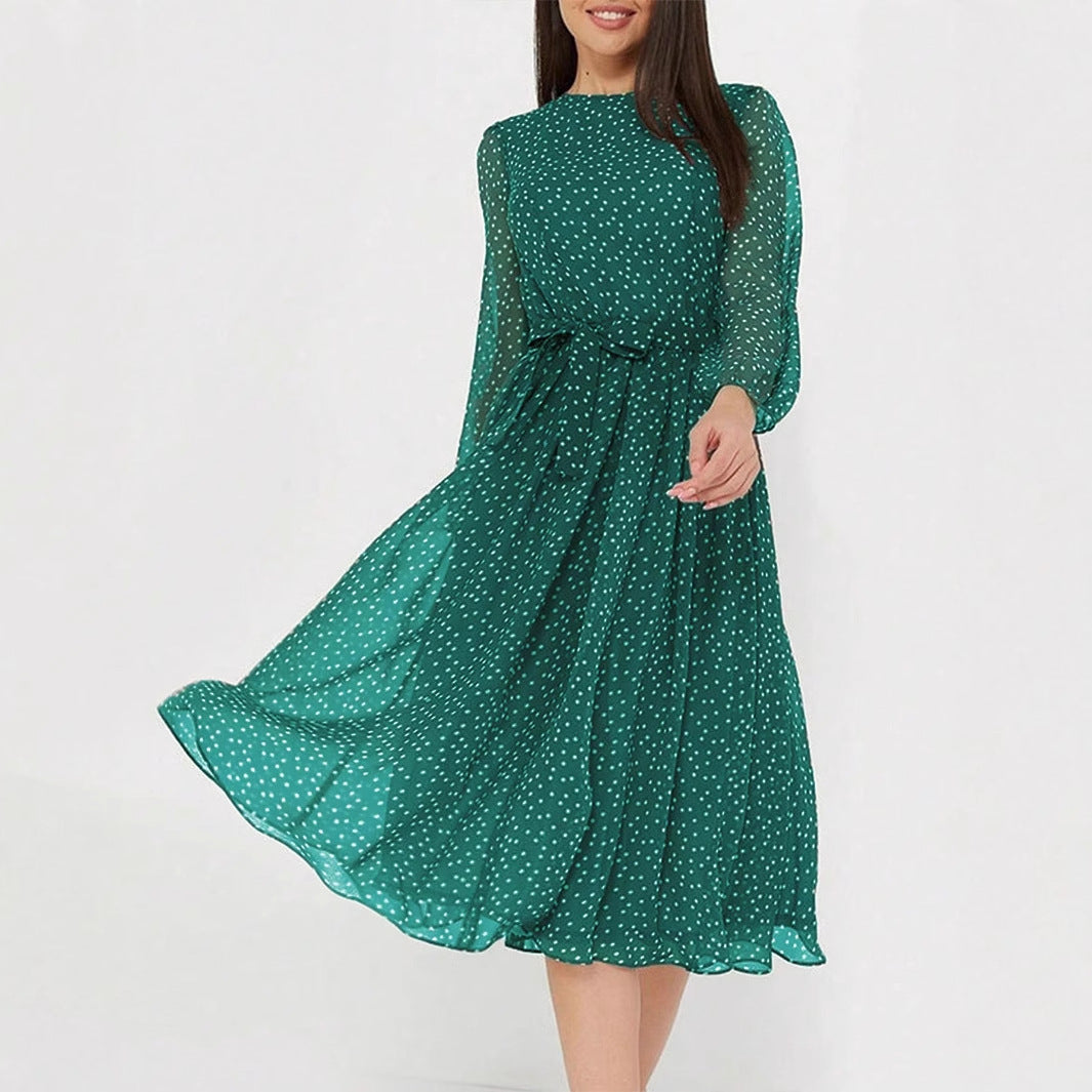Floral A-Line Midi Dress with Lantern Sleeves