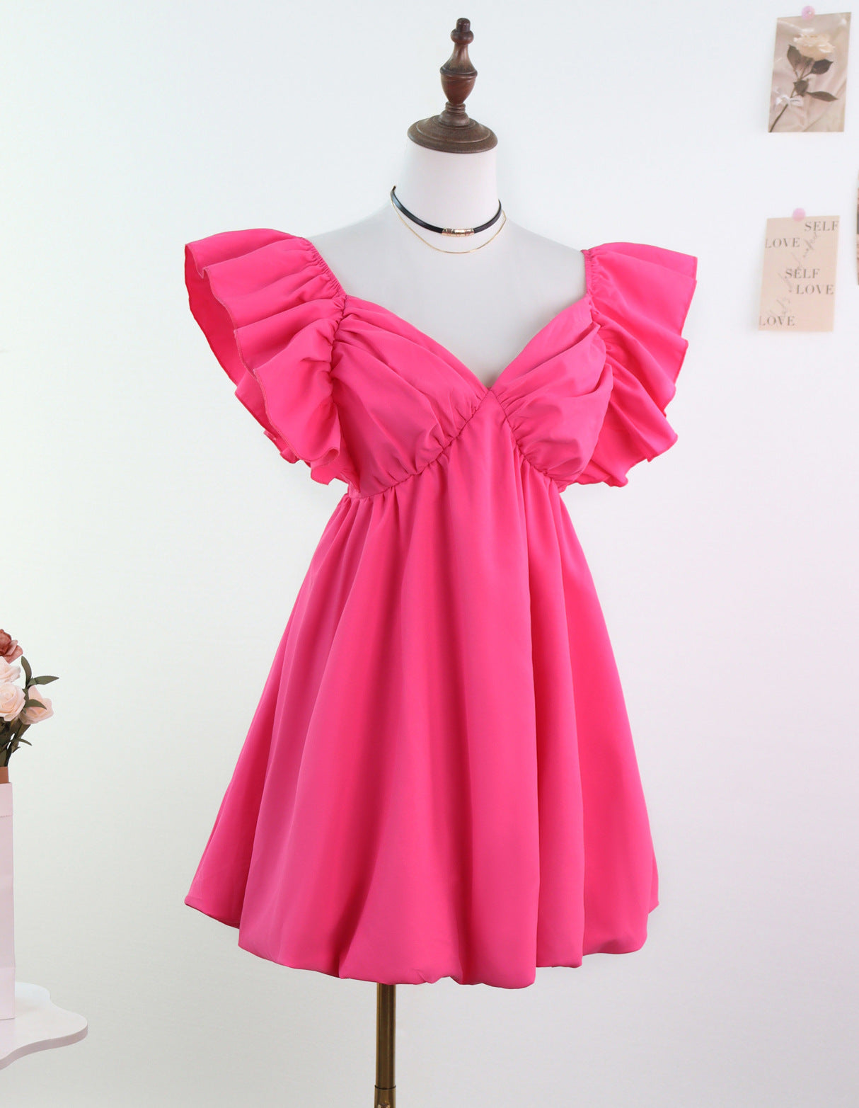 Babydoll Mini Dress with Ruffled Sleeves and Bubble Hem