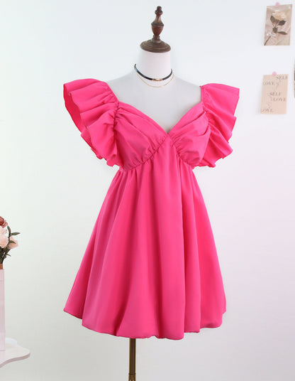 Babydoll Mini Dress with Ruffled Sleeves and Bubble Hem