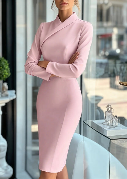 Sheath Midi Dress with Asymmetrical Wrap Collar