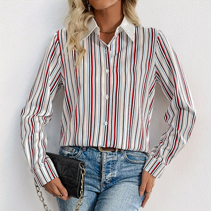 Colorful Vertical Striped Shirt with Lapel Collar