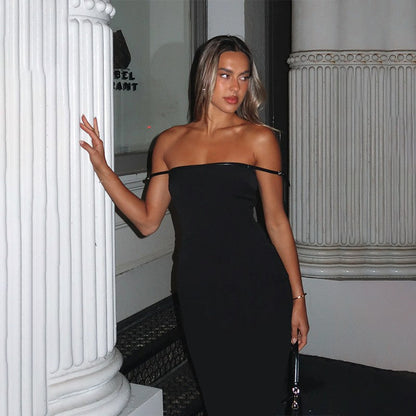 V-Neck Sleeveless Pleated Tube Top Dress Solid Color