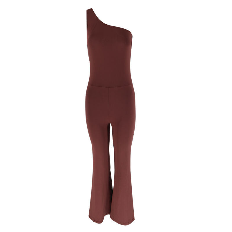 Bodycon One-Shoulder Jumpsuit with Flared Leg