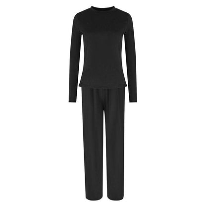 Solid Color Two-Piece Set with Long Sleeves and Wide-Leg Pants