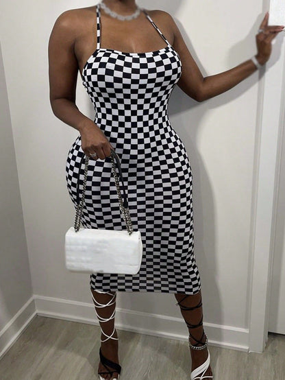 Letter Print Bodycon Midi Dress with Criss-Cross Back