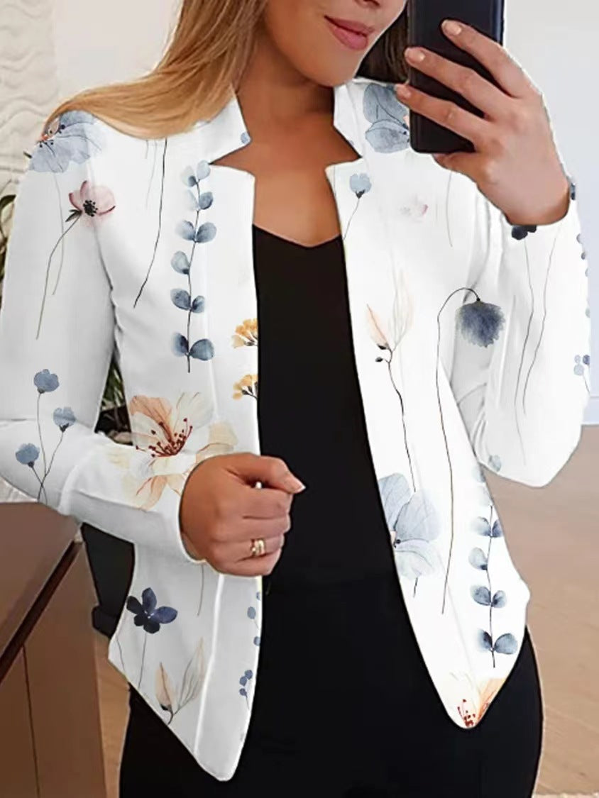 Floral Print Slim Fit Blazer with Stand Collar