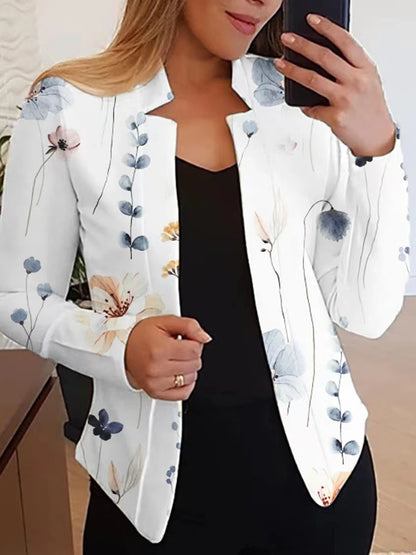 Floral Print Slim Fit Blazer with Stand Collar