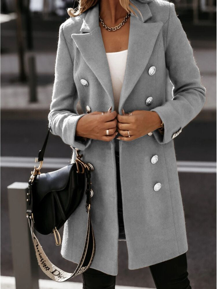Medium Length Double-Breasted Coat with Suit Collar