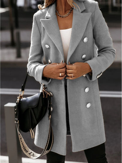 Medium Length Double-Breasted Coat with Suit Collar