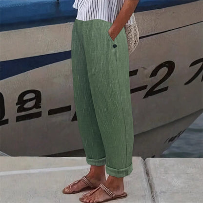 Linen-Look Straight-Leg Trousers with Pockets