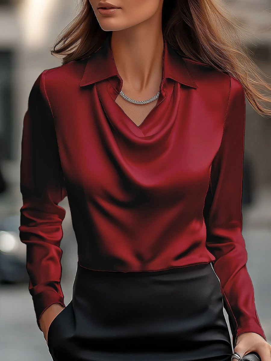 Long Sleeve Blouse with Draped Cowl Neck
