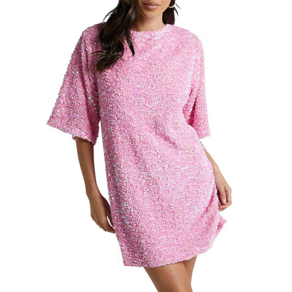 Sequined Shift Mini Dress with Half Sleeves