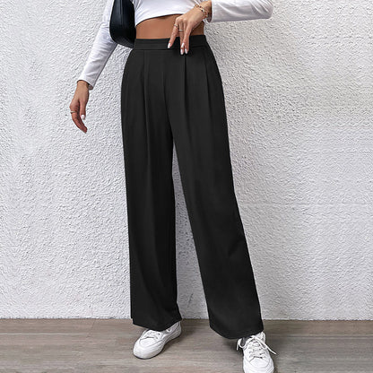 Wide-Leg Ribbed Pants with Pleated Front