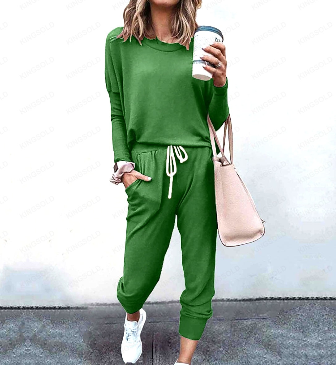 Spliced Long Sleeve Loungewear Set with Jogger Pants