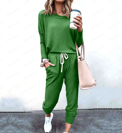 Spliced Long Sleeve Loungewear Set with Jogger Pants