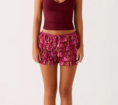 Low-Rise Tiered Ruffle Skort in Floral Print