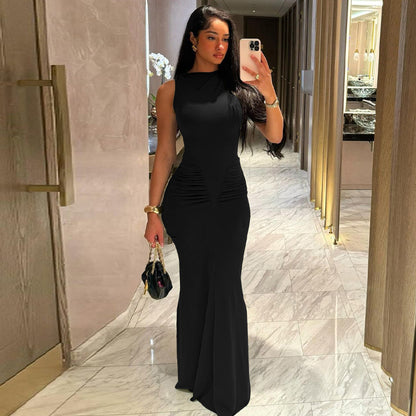 Sleeveless Bodycon Maxi Dress with Ruched Waist Detail