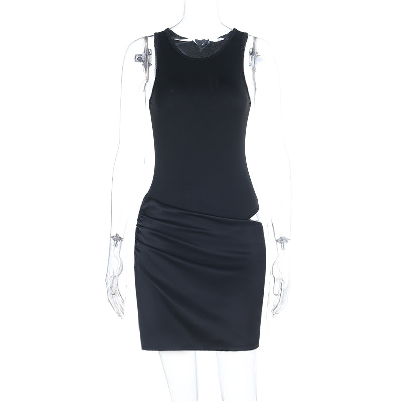 Bodycon Mini Dress with Satin Skirt and Waist Cut-Out