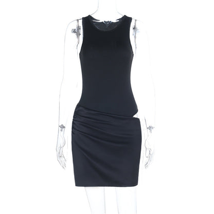 Bodycon Mini Dress with Satin Skirt and Waist Cut-Out